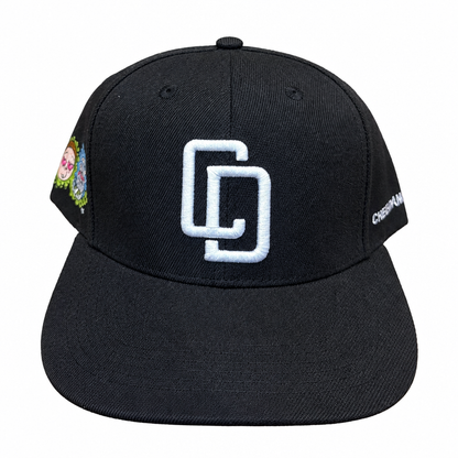 Black cap with white embroidered front logo