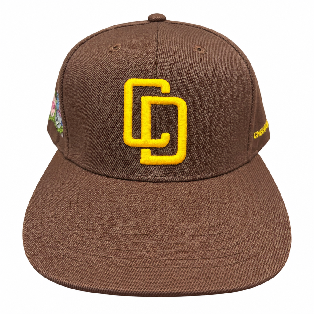 Brown cap with yellow embroidered front logo